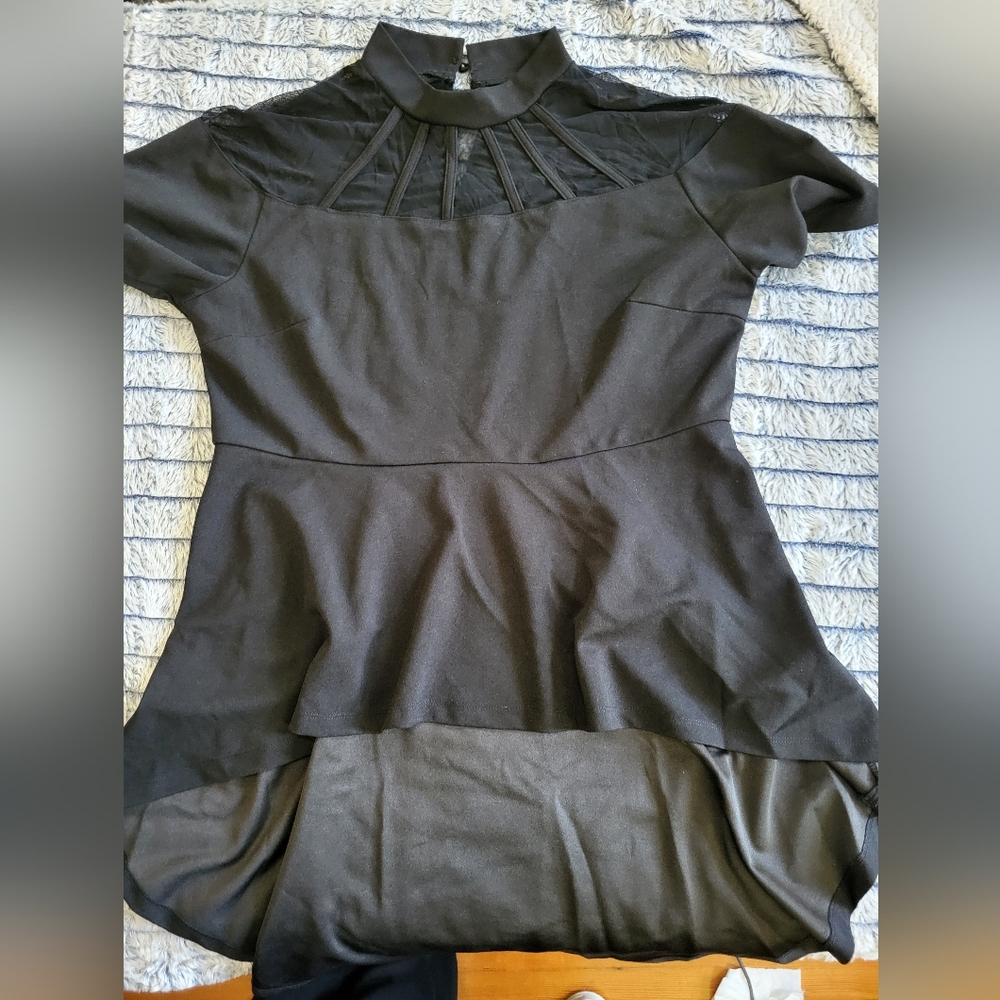 Euc Shein Curve Black Mockneck‎ High-low Peplum Blouse 2xl